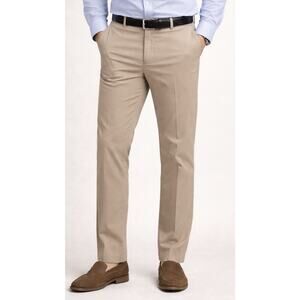 Calvin Klein Slim Fit Beige Casual Pants Men’s 36 Logo Accent Flat Front Pockets